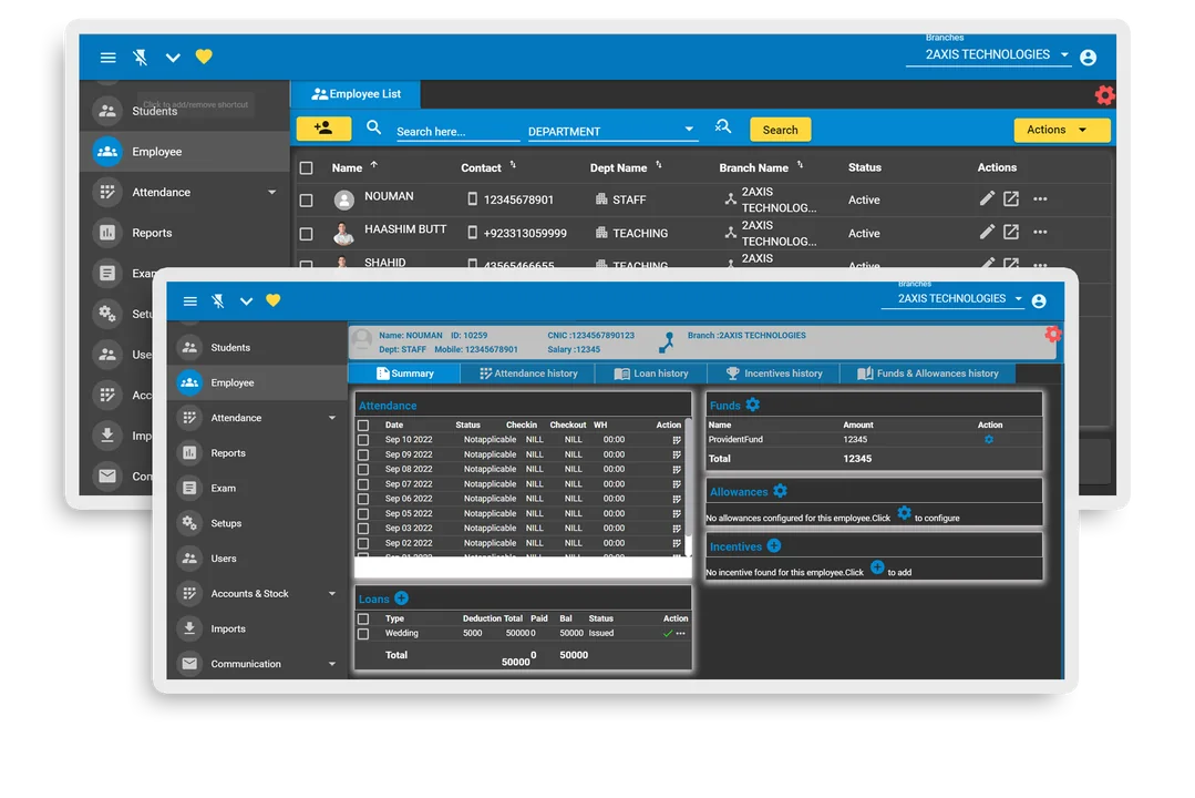 Employee and payroll management interface