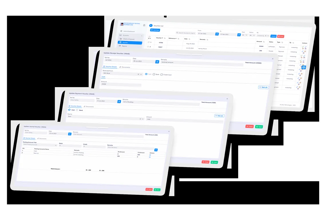 Voucher and financial transaction screen