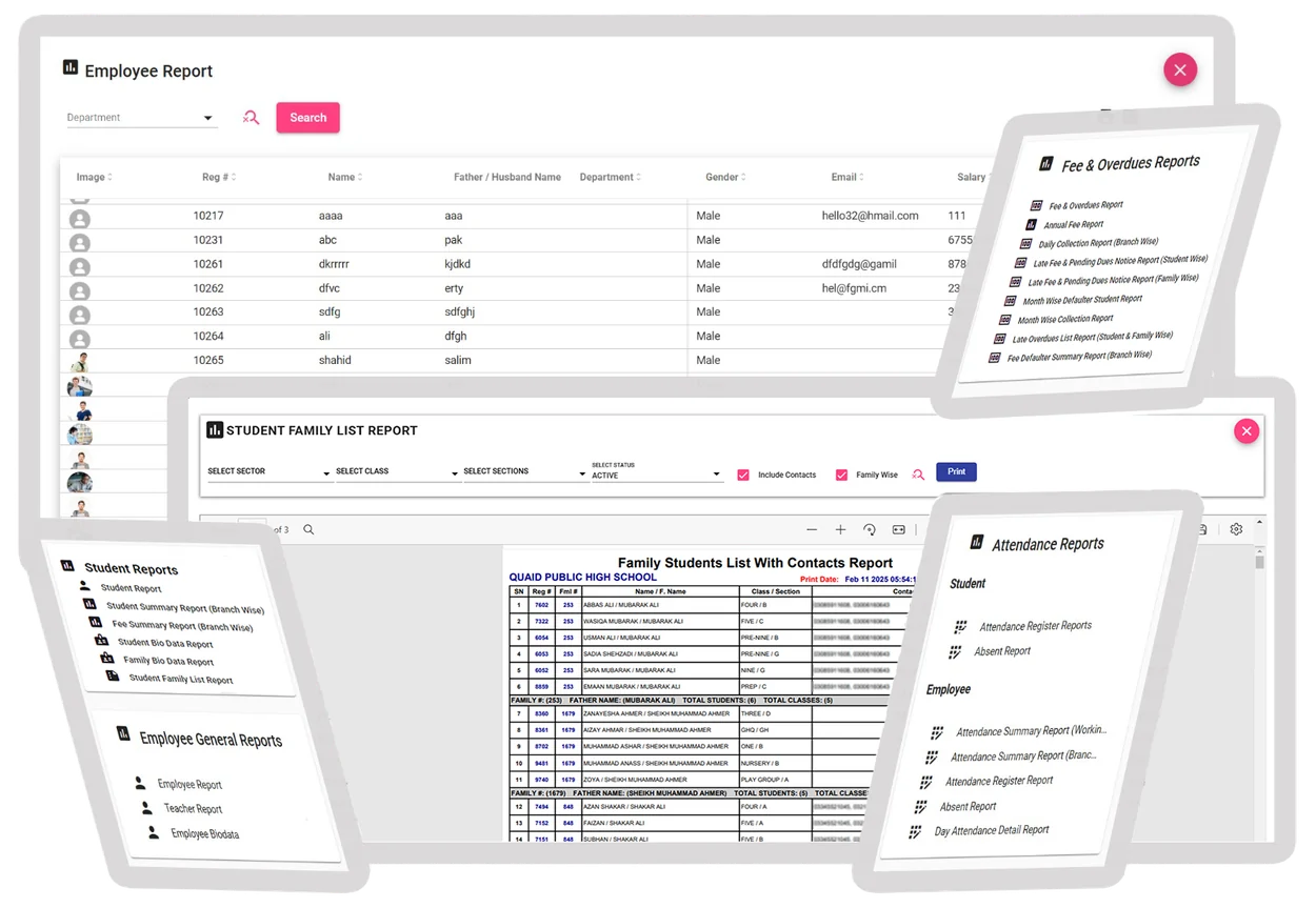 ERP reporting screens